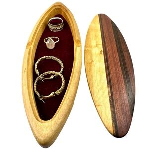 Handcrafted Wood Small Jewelry Box Birdseye Maple Purple Heart‎ Surfboard-Shaped